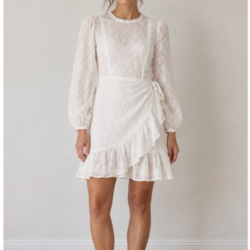 J. Crew White Cotton Wrap Mini Dress Victorian Cottage Preppy Size Large